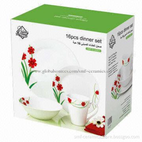 16pcs Glazed Ceramic Dinner Set with Decal Printing, Stocks are Available, Food-safe